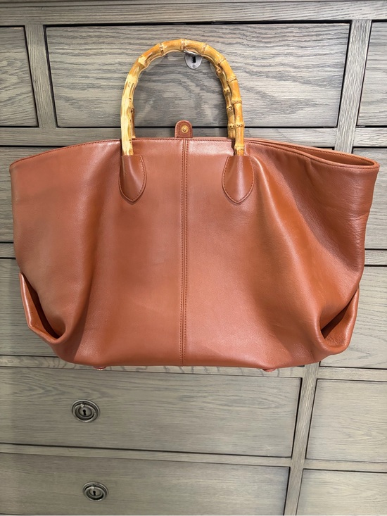 J. McLaughlin Handbags - J. McLaughlin Buttery Leather Bamboo-Handle Tote Bag in Warm Brown, Large Tote